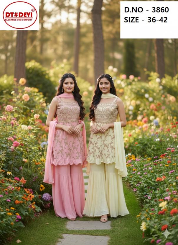 dt devi saiyaara 3860 georgette fully stitch designer combo kids sharara suits 