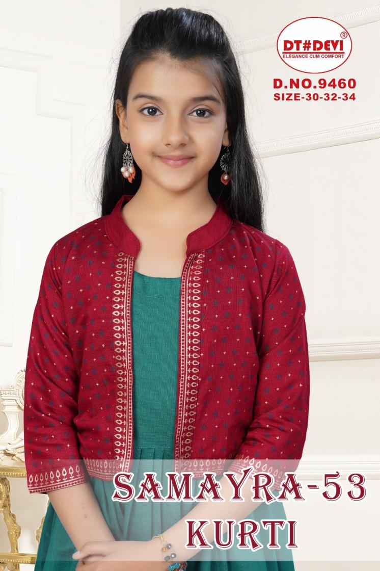 dt devi samayra vol 53 readymade modern vetican combo kids kurti 