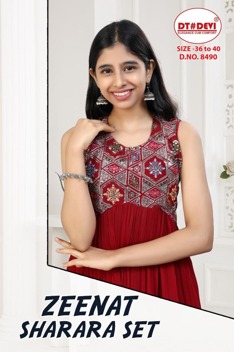 dt devi zeenat 8490 georgette readymade combo kids sharara kurti with dupatta 