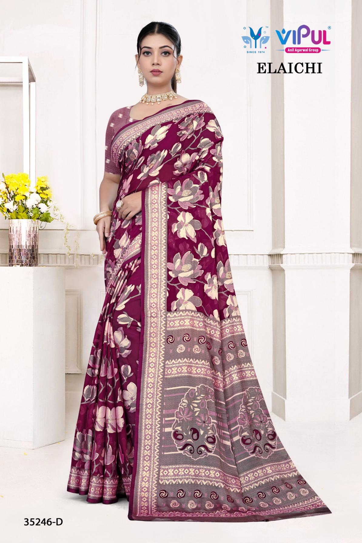 elaichi 35246 by vipul silk brasso hit design saree wholesaler 
