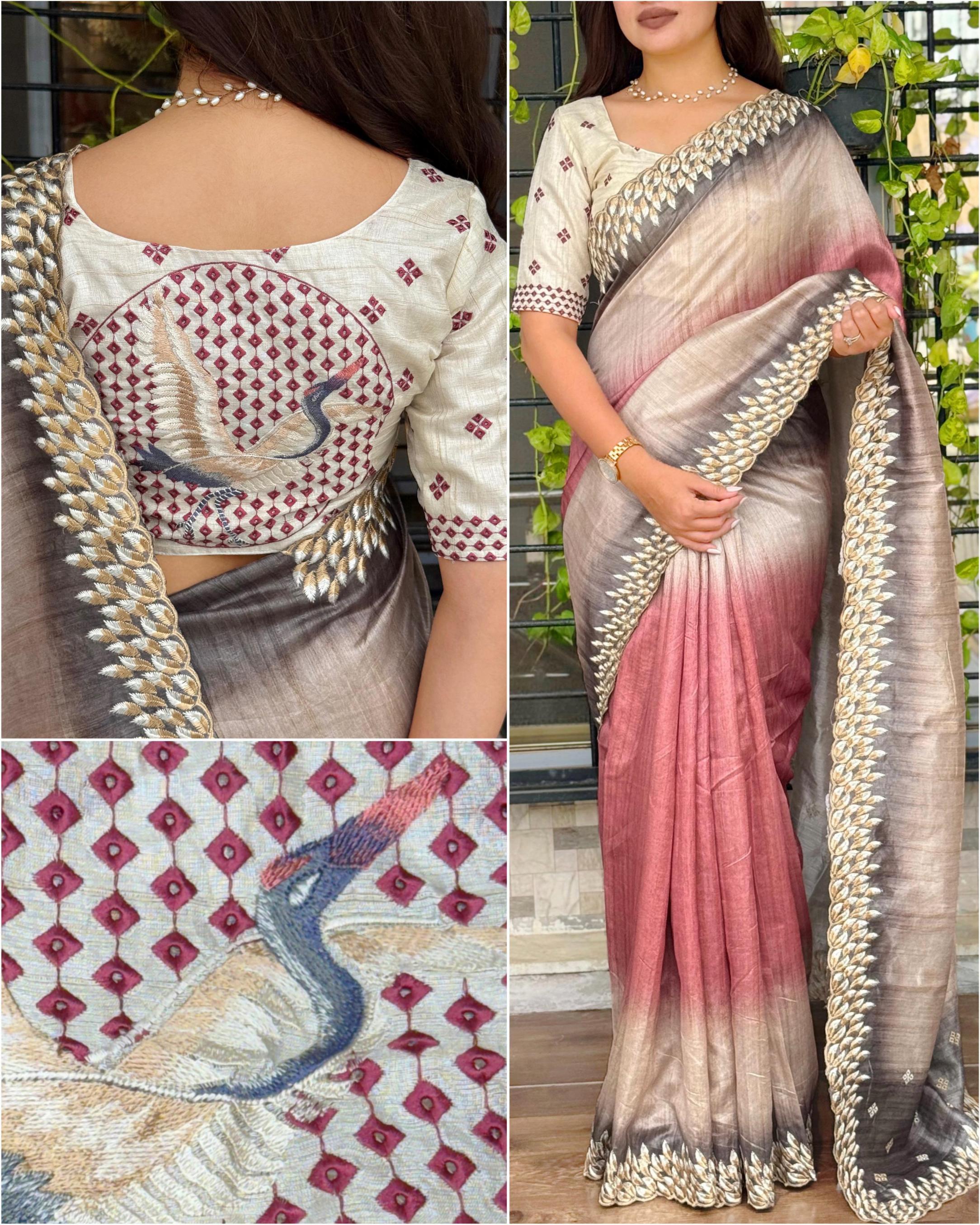 flamingo gorgeous look tusser silk saree online 