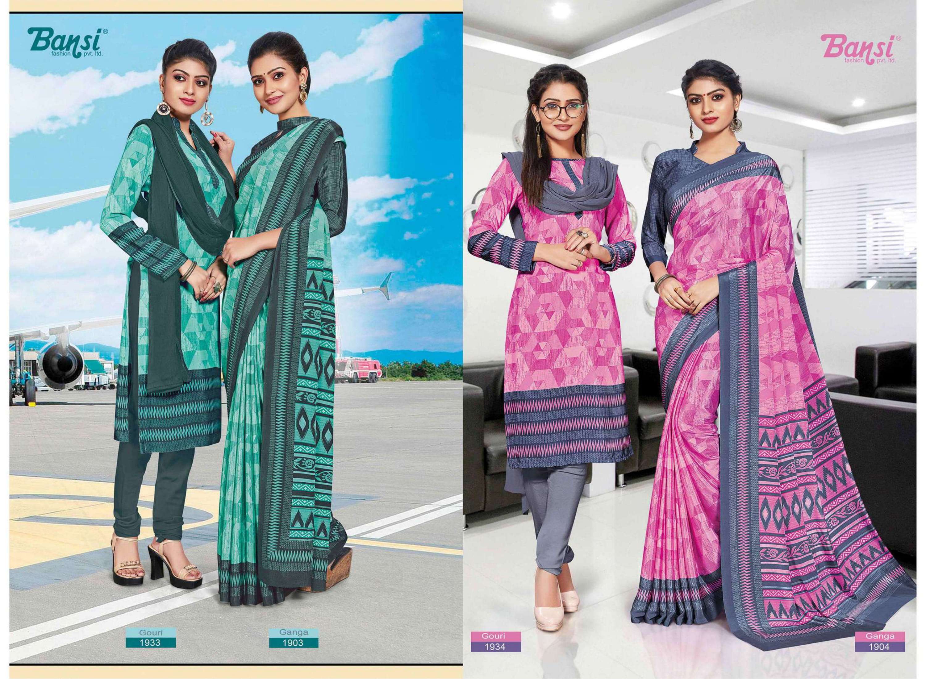 ganga & gouri by bansi trendy crape combo dress & saree online 