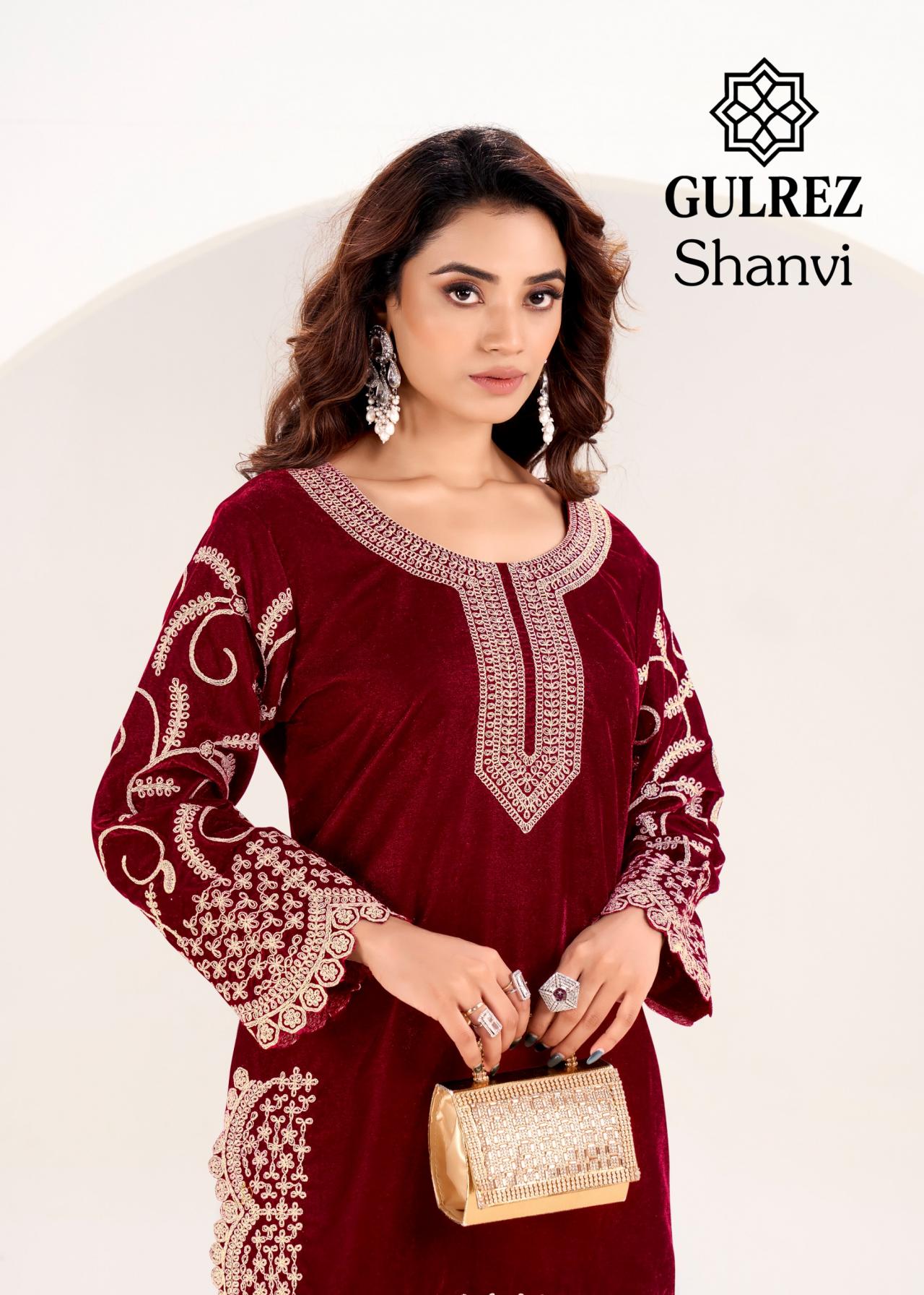 gulrez shanvi velvet readymade winter special co-ord sets online 