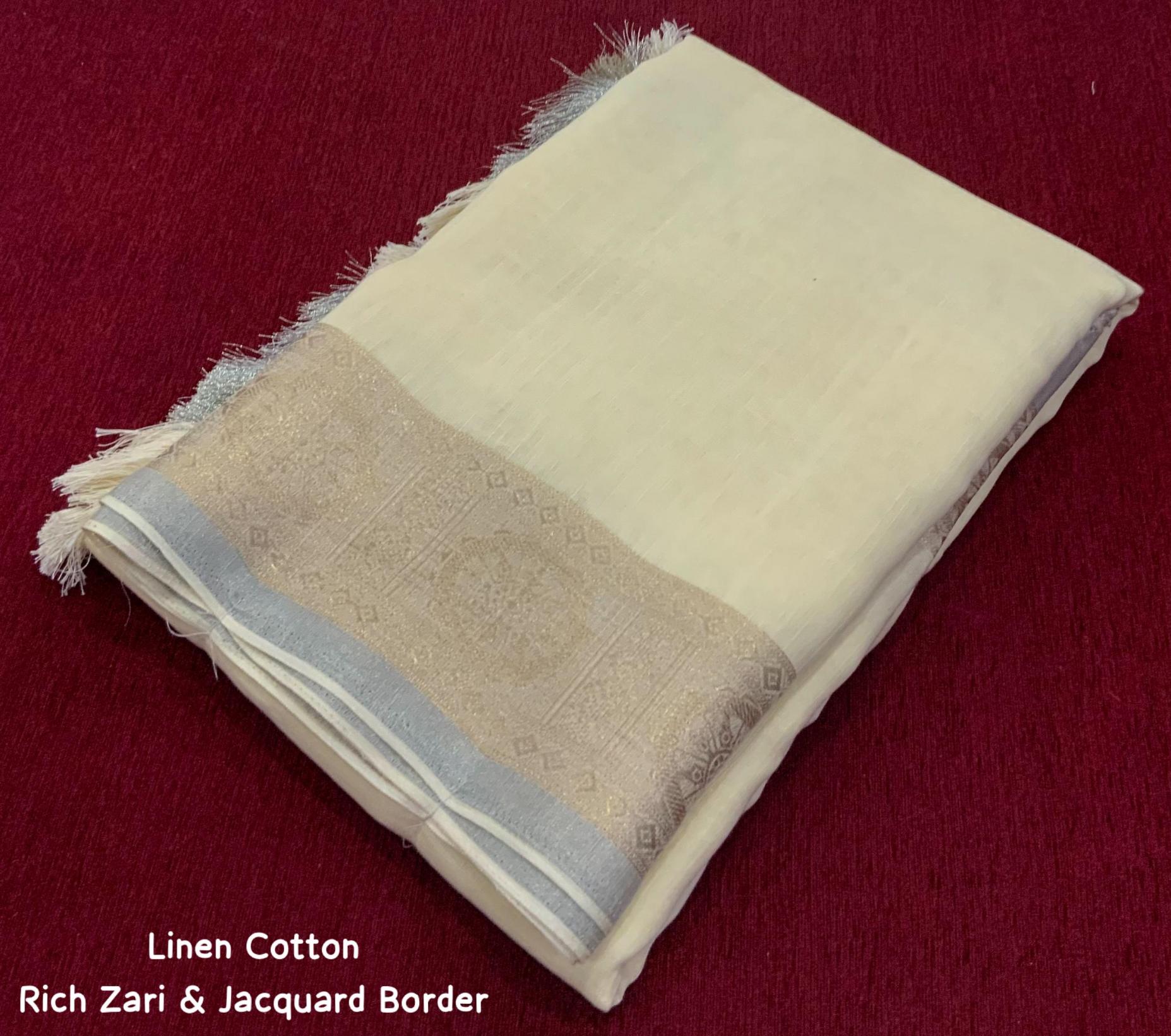 heavy linen silver woven attractive look sarees 