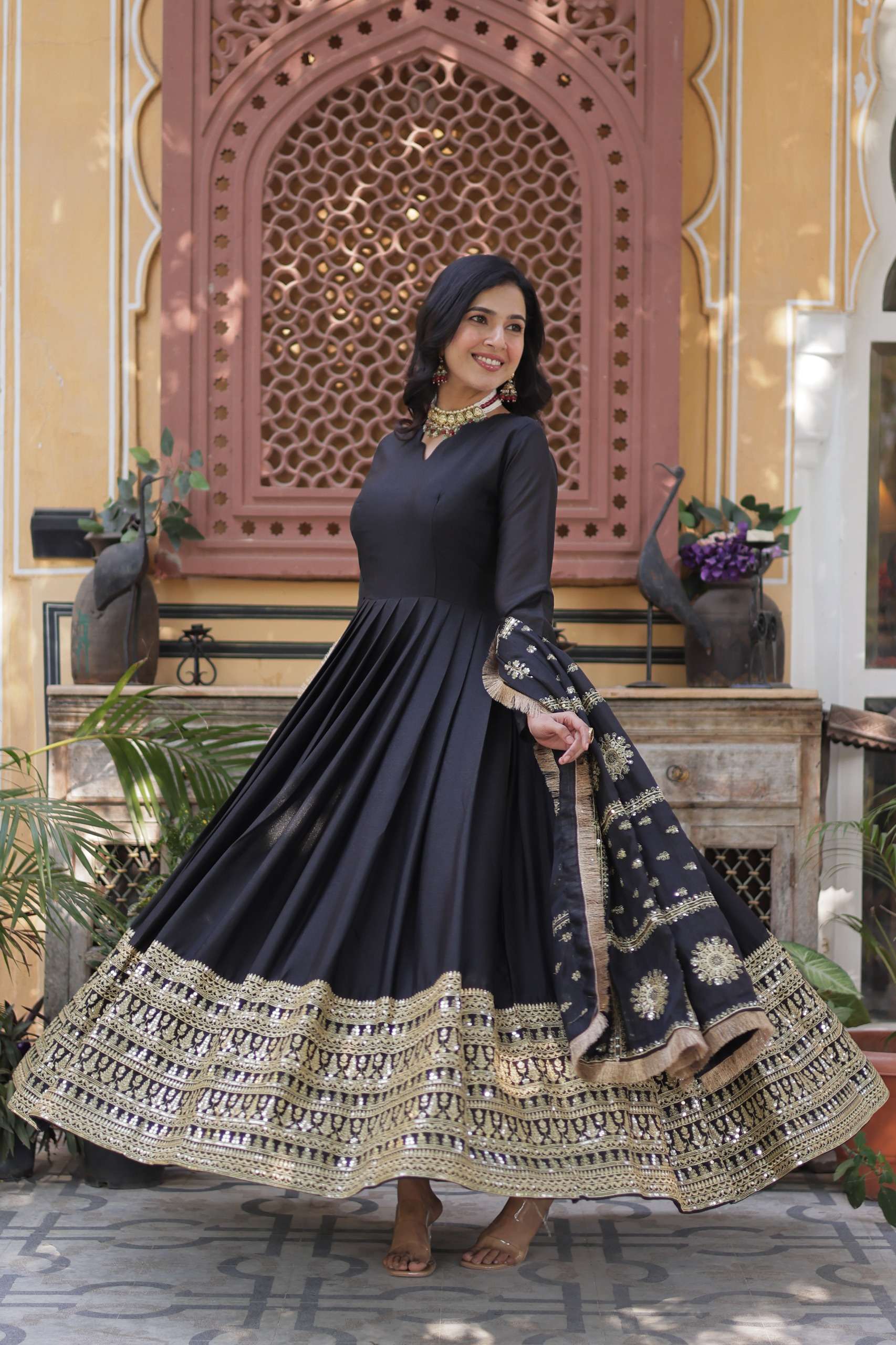 ka 1139 traditional star georgette fully stitch gown with dupatta online 