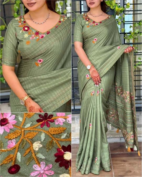 kashmiri tusser cotton embroidered work saree exports 