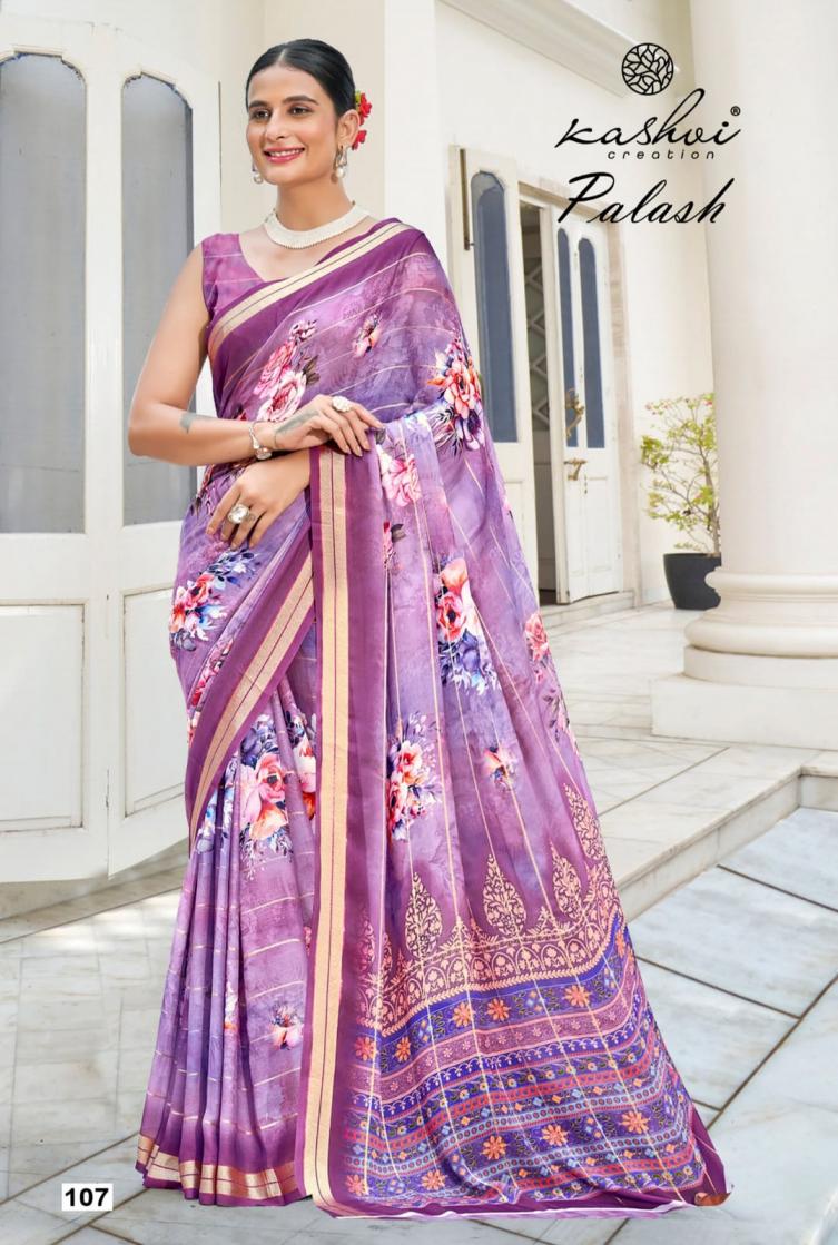 kashvi creation palash vol 1 dull moss viscose border printed sarees