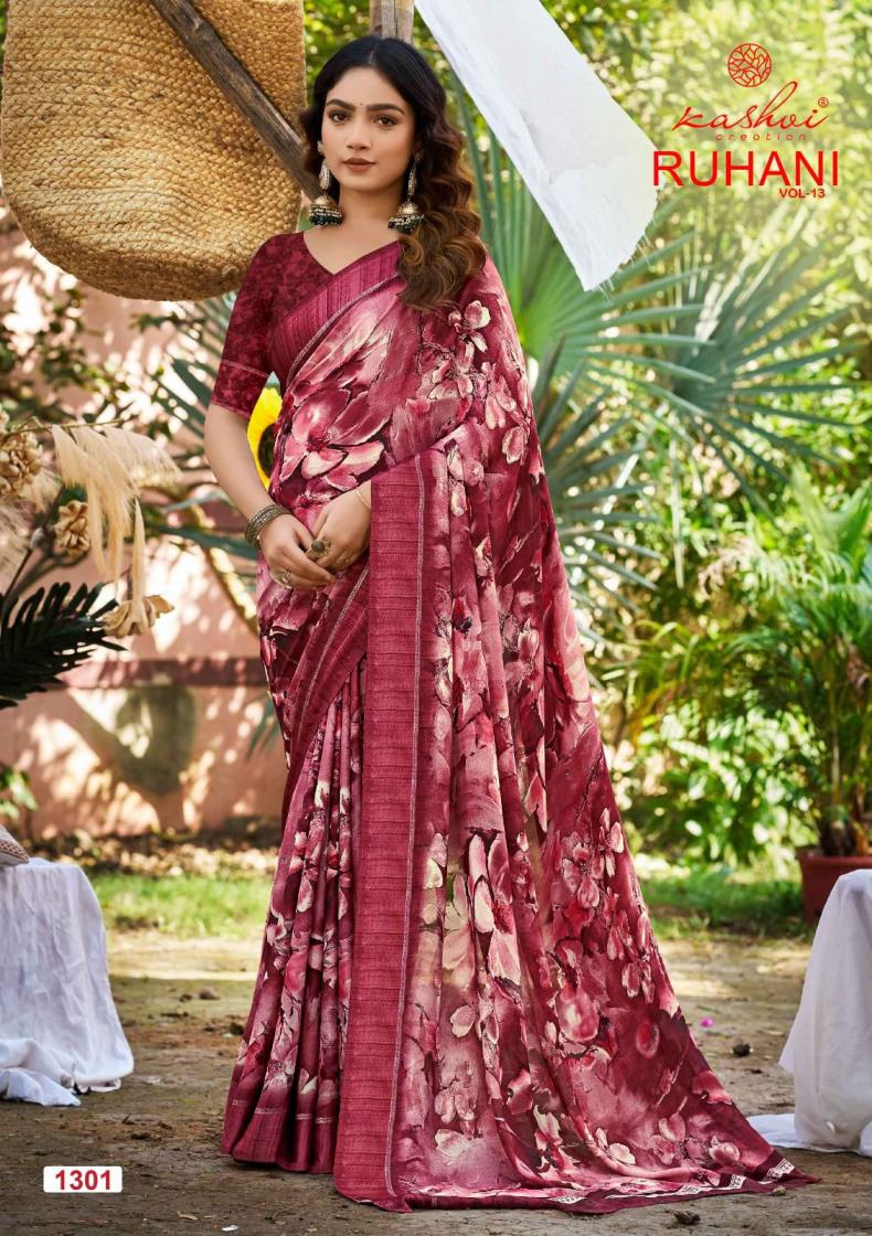 kashvi creation ruhani vol 13 dull moss satin patta printed sarees