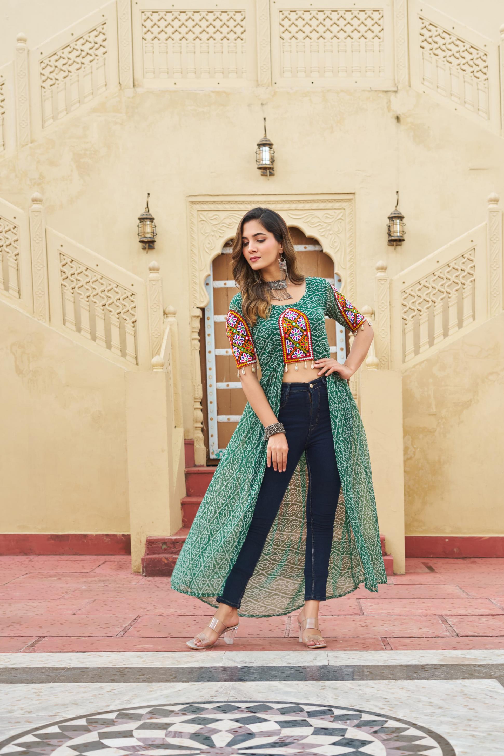 ka 1189 readymade bandhani Print stylish navratri long kurtis 