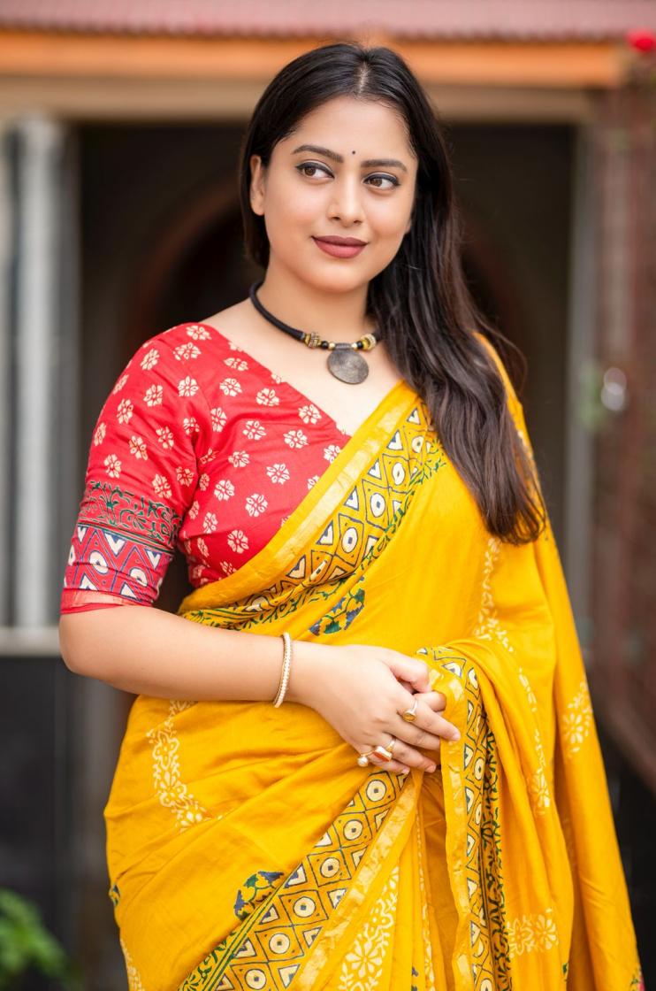 kc 496 pretty look chanderi magic ajrakh saree at best rates 