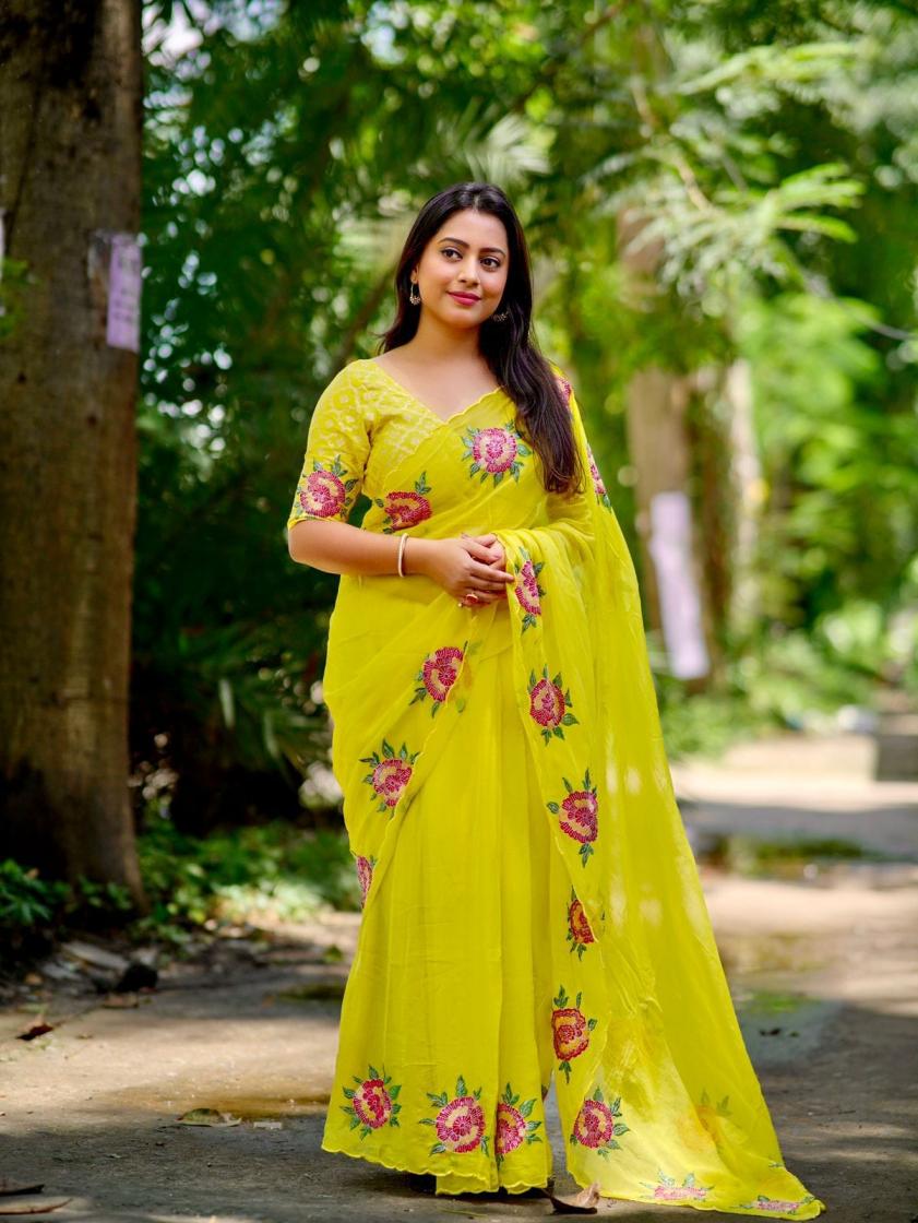 kc 526 elegnace organza rose sequence work best sarees 