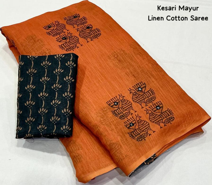kesari mayur linen cotton casual wear saree wholwsaler 