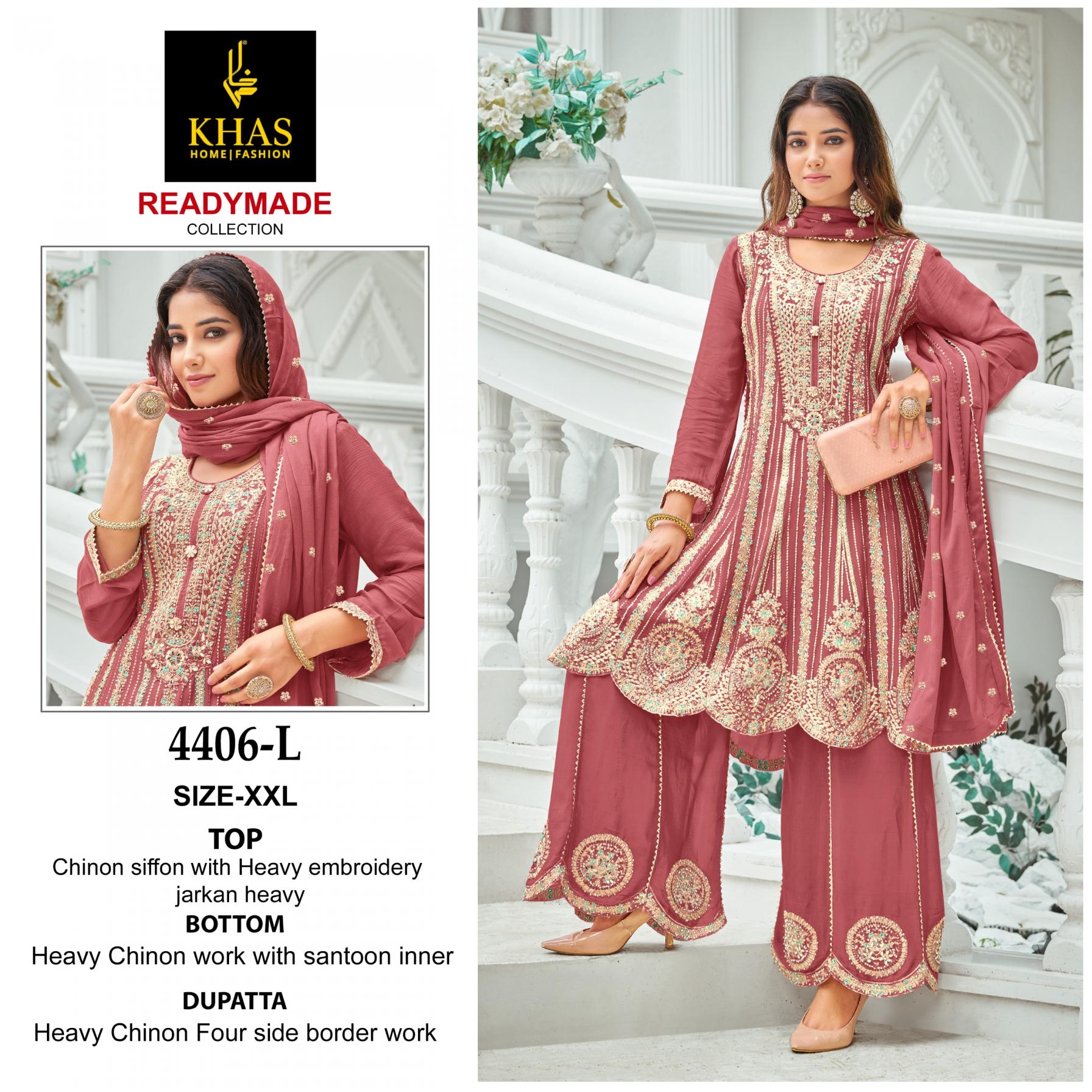 khas 4406 kl attractive look chinon silk full stitch plazzo style dress