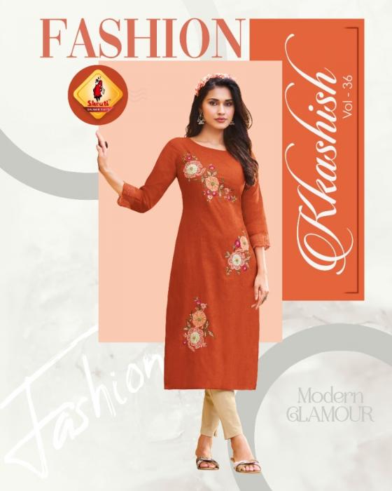 kkashish vol 36 by shruti suit linen fully stitch unique big size long kurti for girls 