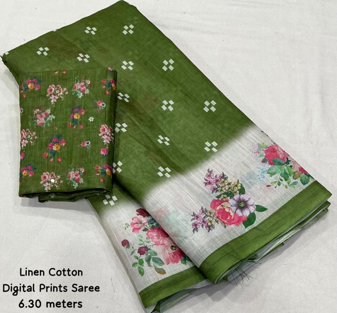 linen cotton floral design gorgeous look saree 