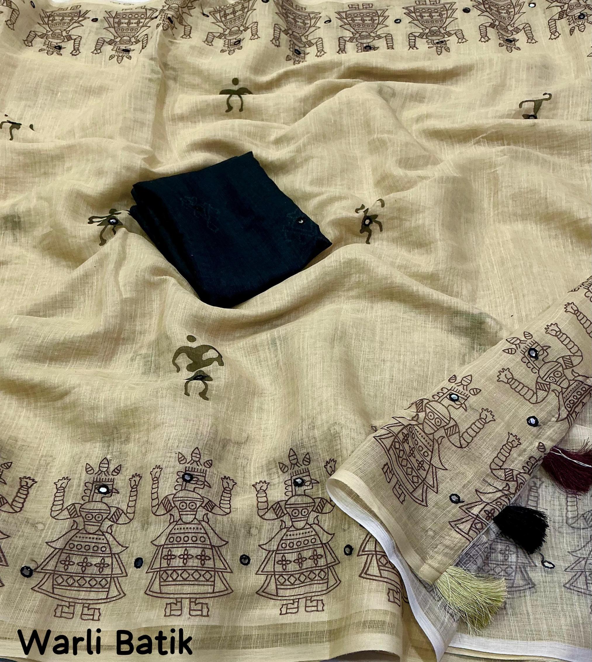 linen mirror work traditional saree online 