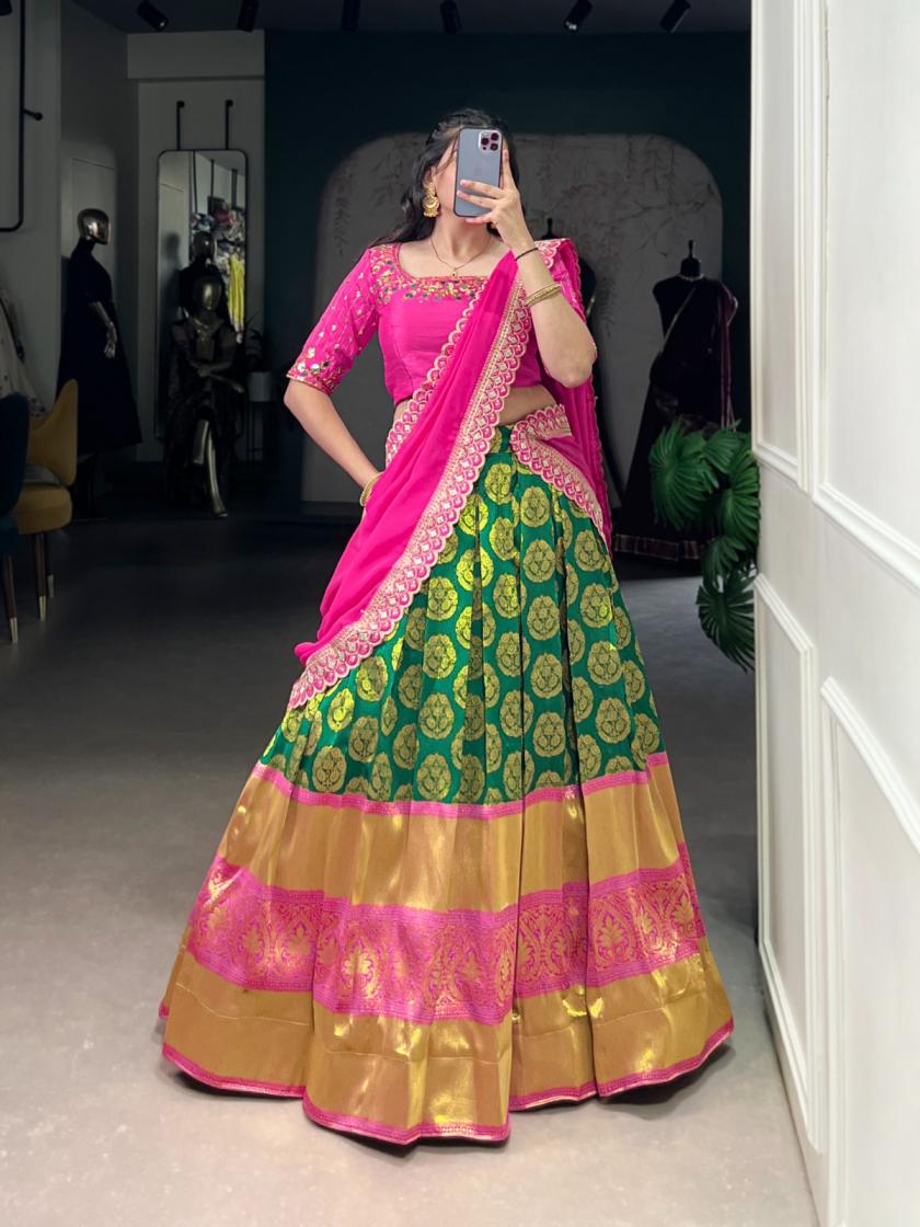 lnb jacquard silk traditional zari weaving stitch lehenga unstitch blouse with dupatta 