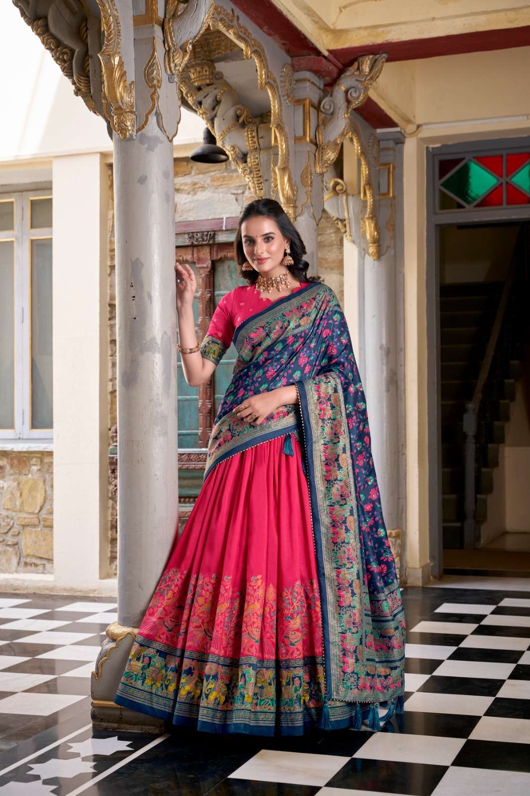 lnb1245 tussar silk half saree stitch lehenga unstitch choli exports