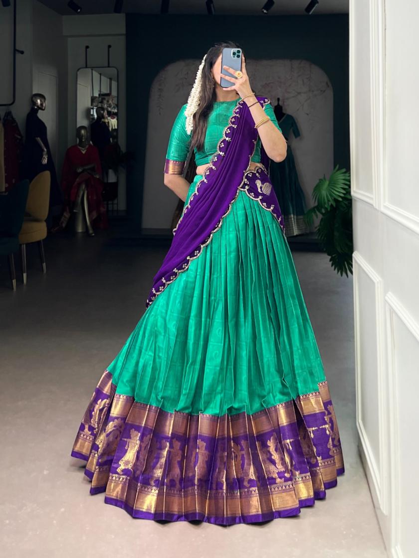 lnb2028 poly cotton zari weaving work stitch lehenga unstitch choli 