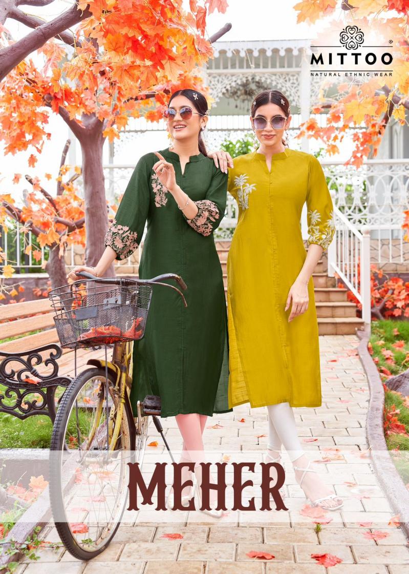 meher by mittoo rayon thread work readymade long kurtis online 