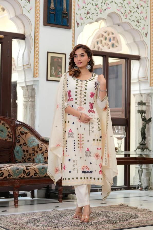 modern amazing mul mul cotton full stitch combo set 3pcs dress