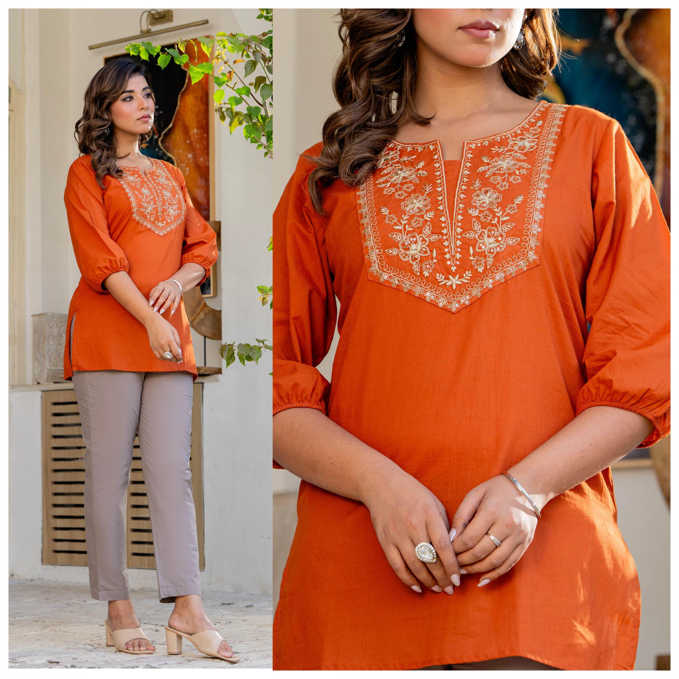 modern cotton embroidery classic full stitch combo short kurtis 