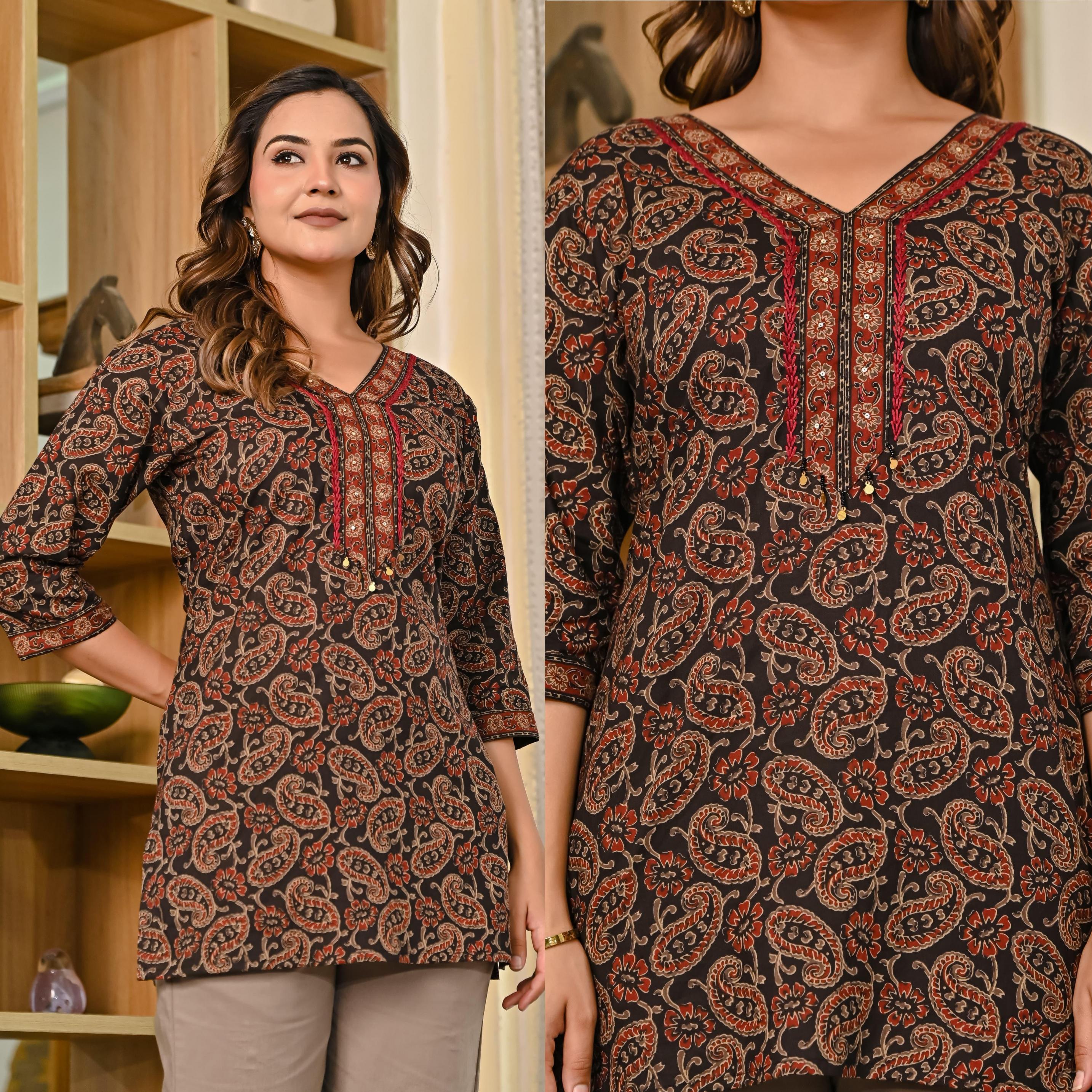 modern kalamkari prints cotton stylish readymade combo short kurti