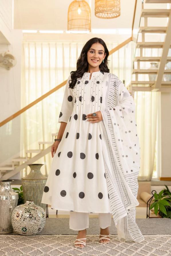 modern pattern pretty look readymade cotton combo set 3pcs dress