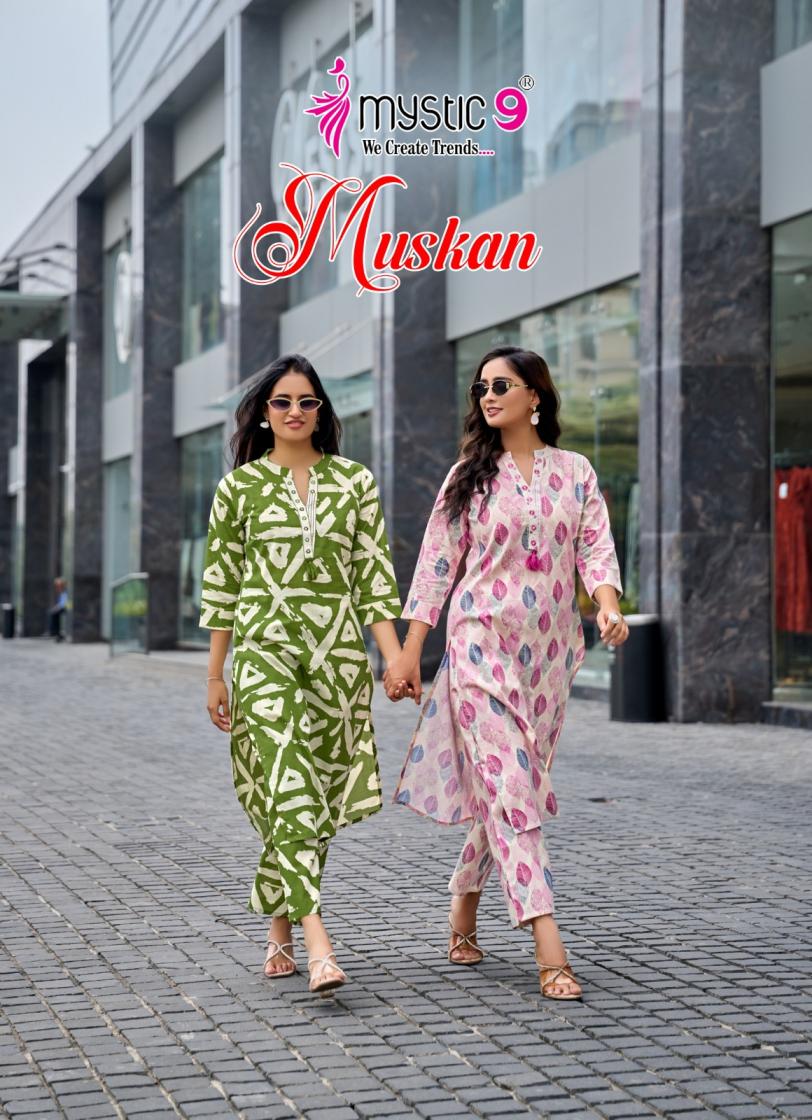 mystic9 muskan vol 1 elegance cotton flex print readymade kurti with pant
