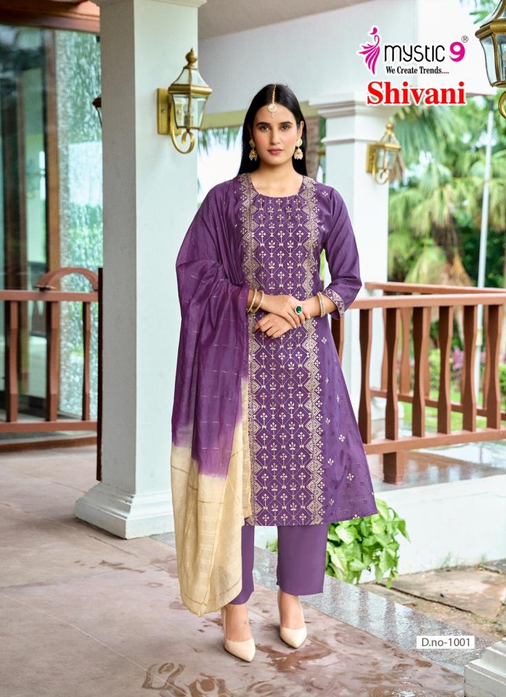 mystic9 shivani fully stitch silk dobby attractive look 3pcs dress