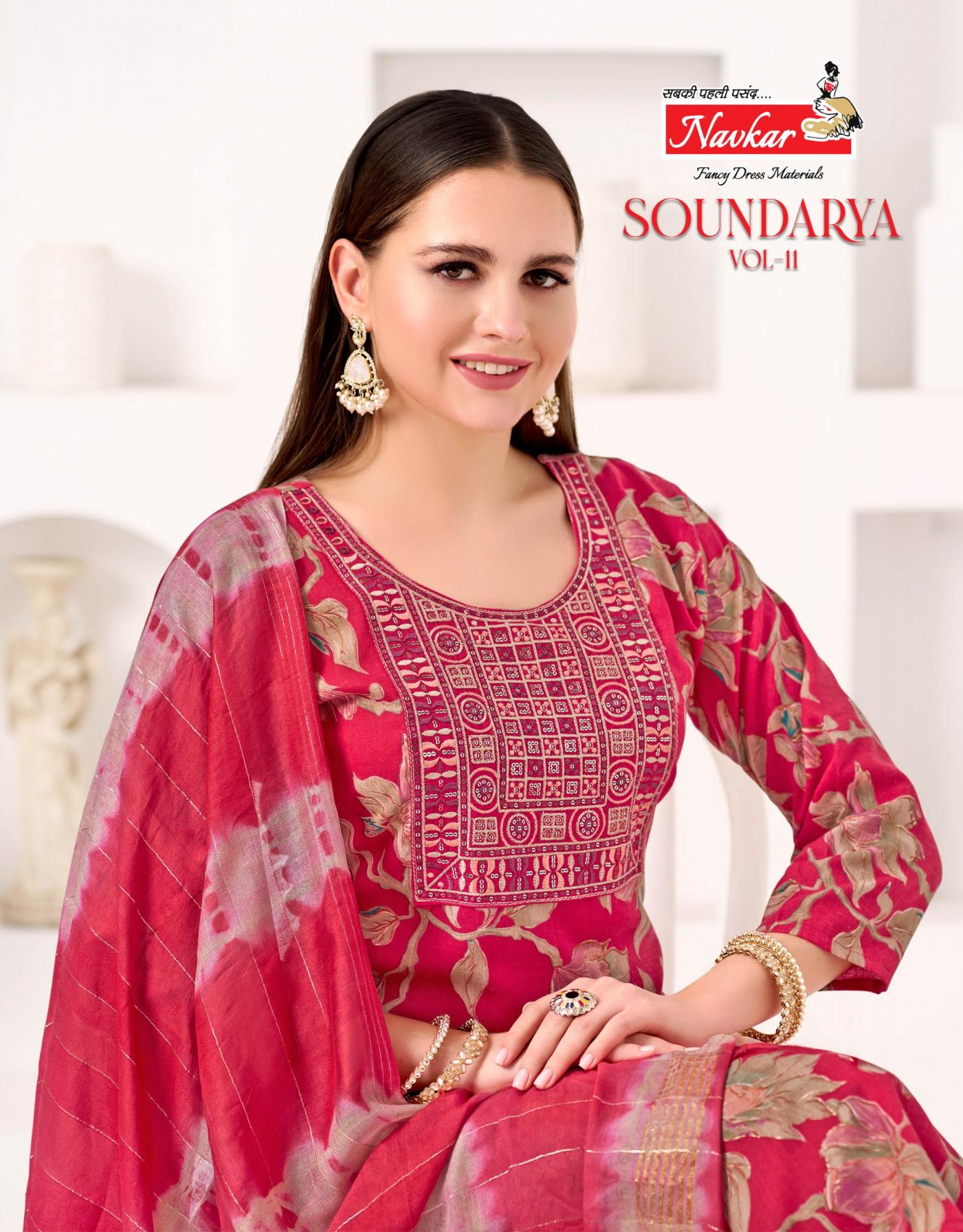 navkar soundarya vol 11 capsule foil print classic fully stitch 3pcs dress