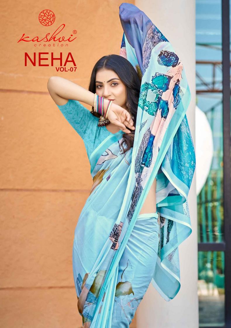neha vol 7 by kashvi creation pretty look dull moss saree for womens 