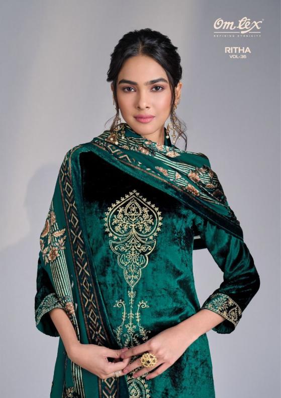 omtex ritha vol 36 viscose velvet winter special suit for womens 