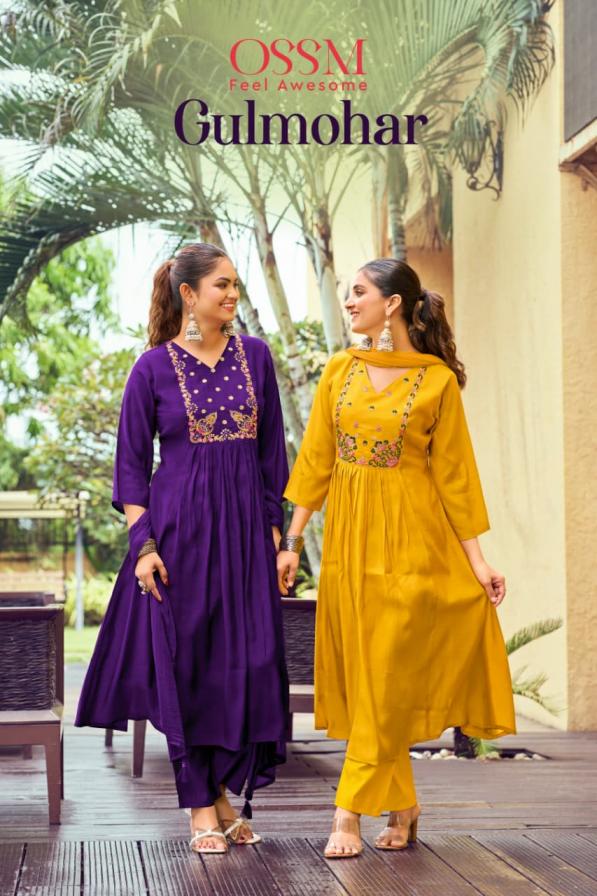 ossm gulmohar mul chanderi readymade classic suit for womens 