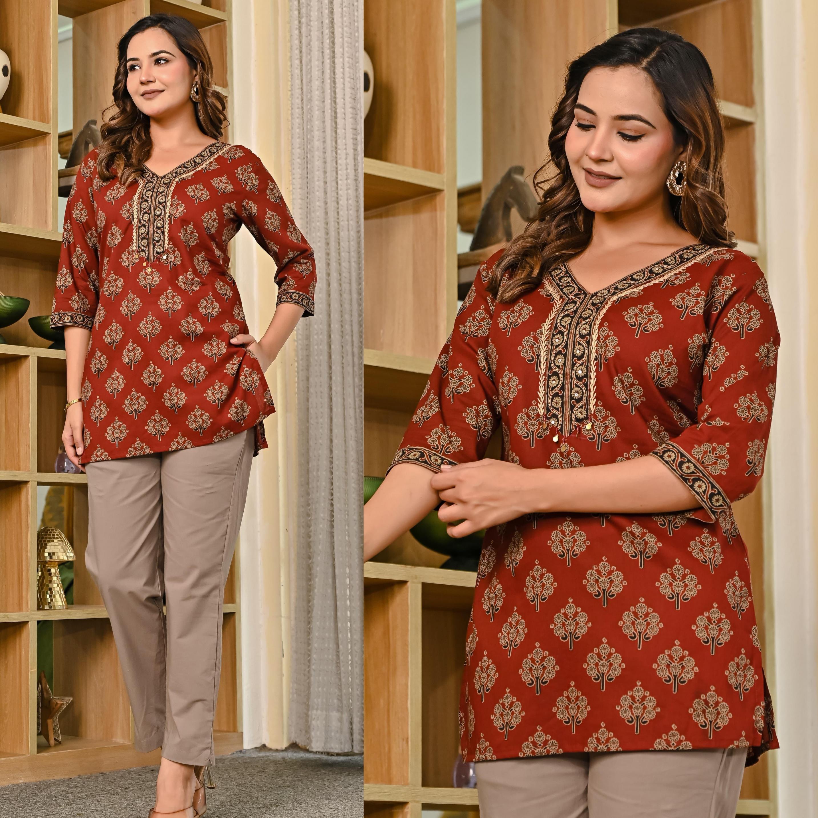 pattern cotton kalamkari readymade unique combo tops online 
