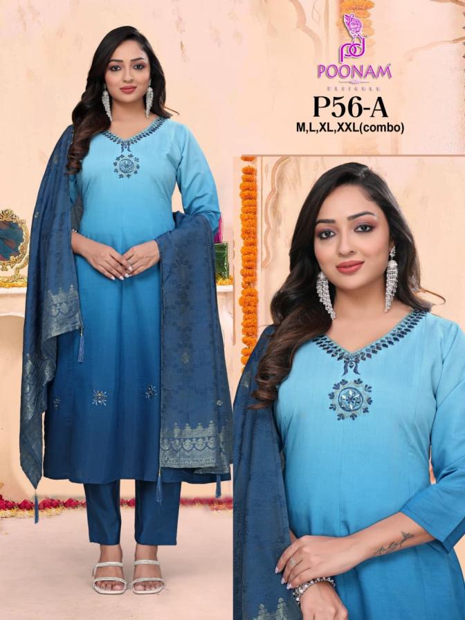 poonam designer p56 roman silk fully stitch unique combo suit for womens 