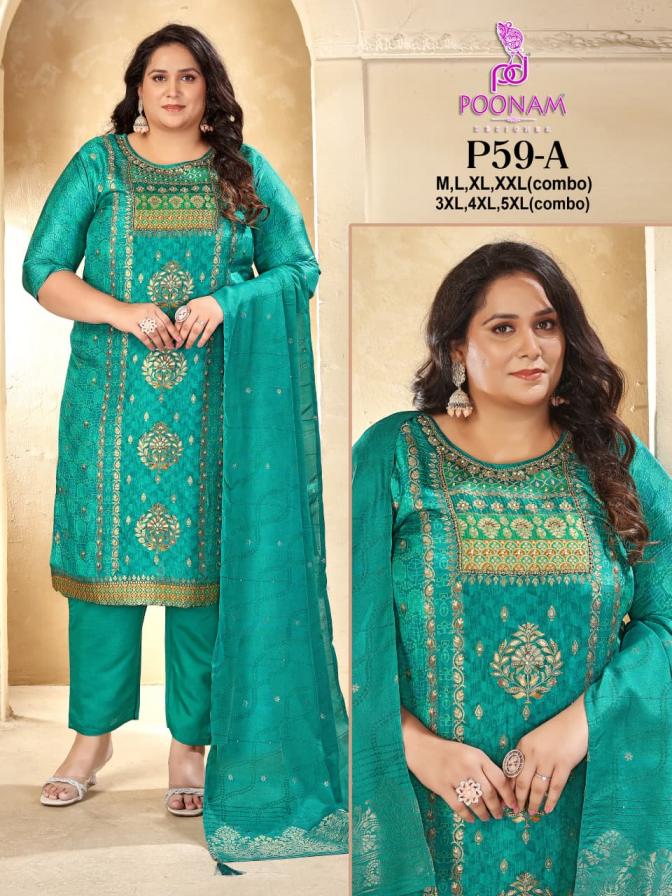 poonam designer p58-p59 dola silk jacquard fully stitch unique combo dress