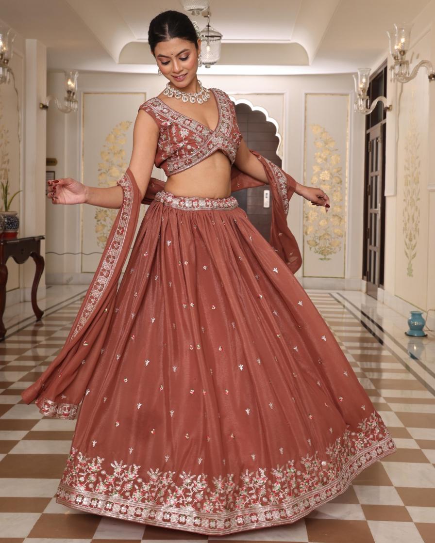PR 9STAR FASHION AVIKA  GEORGETTE WITH EMBRODERY AND SEQUENCE WORK FANCY DESIGNER LEHENGA CHOLI 