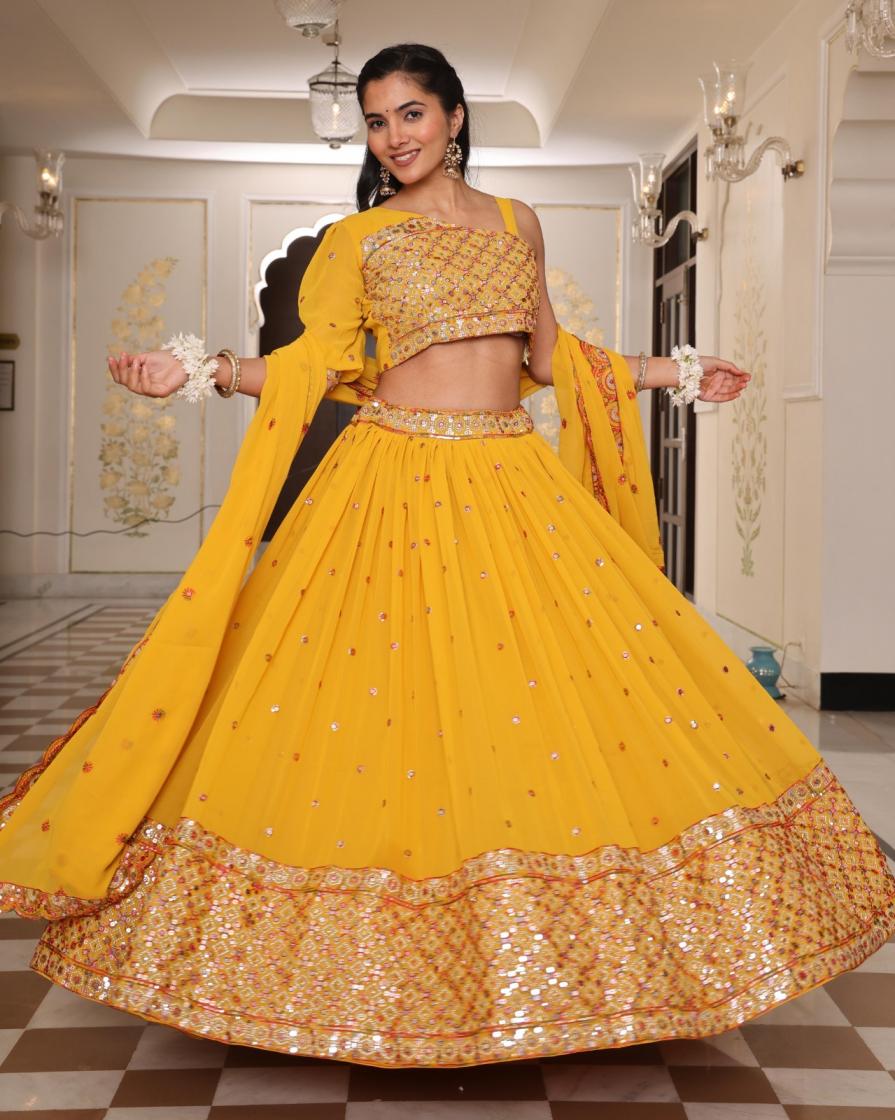 PR 9STAR FASHION  FLORANCE GEORGETTE WITH EMBRODERY AND SEQUENCE WORK FANCY DESIGNER LEHENGA CHOLI 