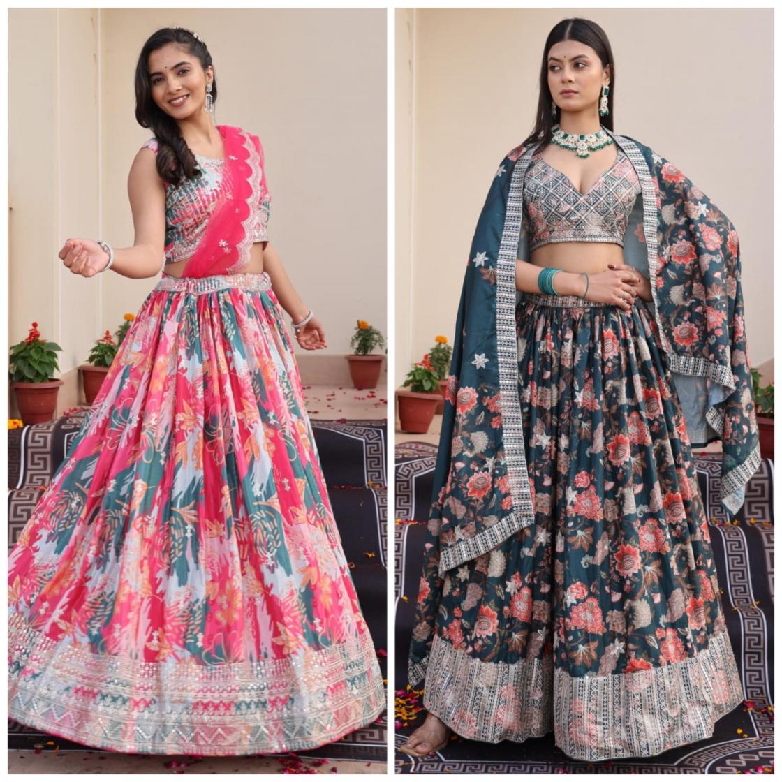 PR 9STAR FASHION RADHIKA VOL-1  CHINON  WITH EMBRODERY AND  SEQUENCE WORK  FANCY DESIGNER LEHENGA CHOLI 