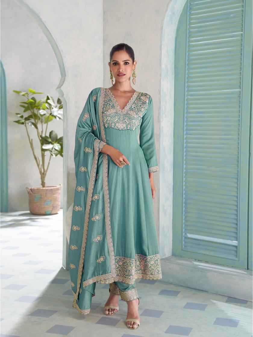 PR 9STAR FASHION SAKOON HIT HEAVY PREMIUM SILK  WITH EMBRODERY WORK FANCY DESIGNER SUITS