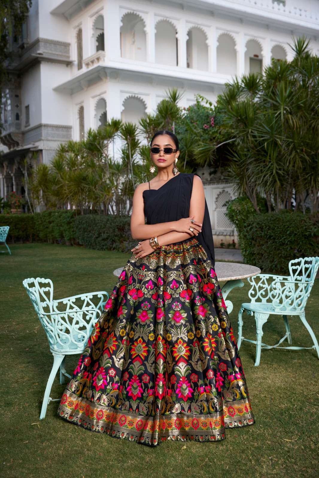 pr nnk2018blk traditional wear banarasi semistitch lehenga with stitched blouse