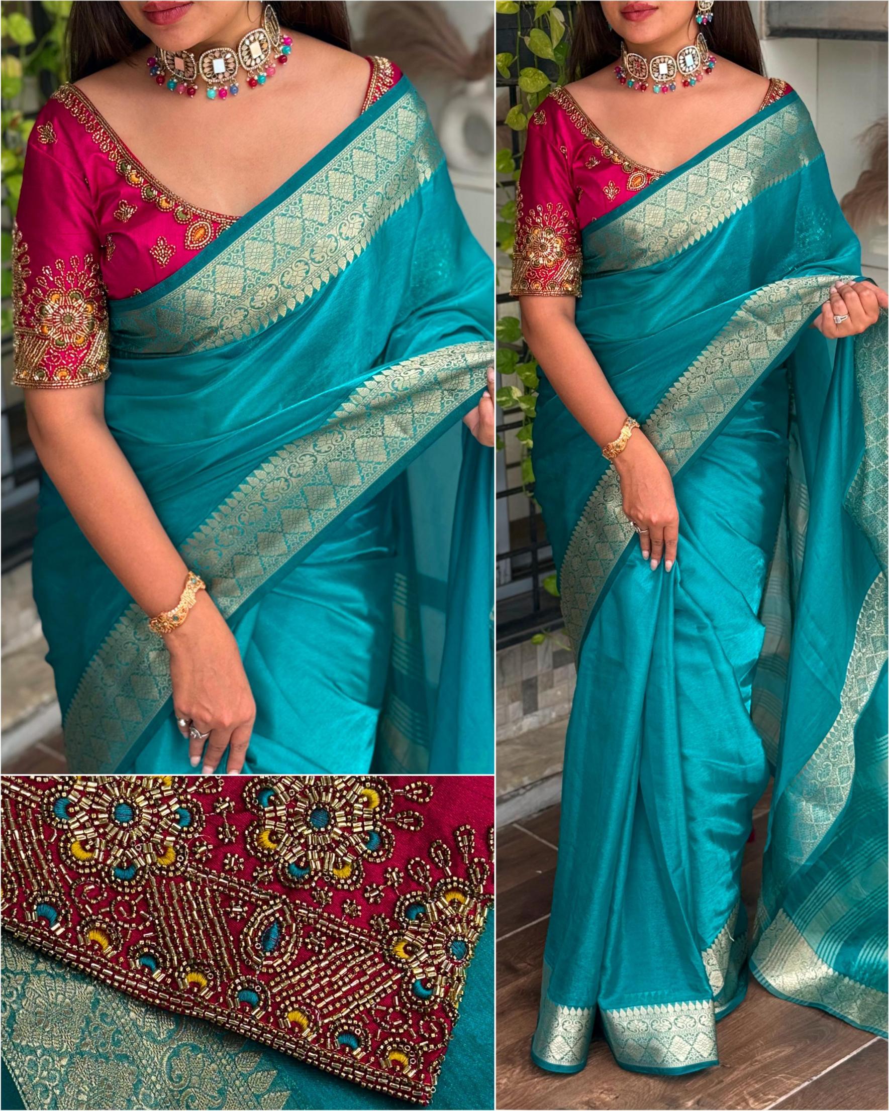 princess fandy satin weaving pattern saree online 
