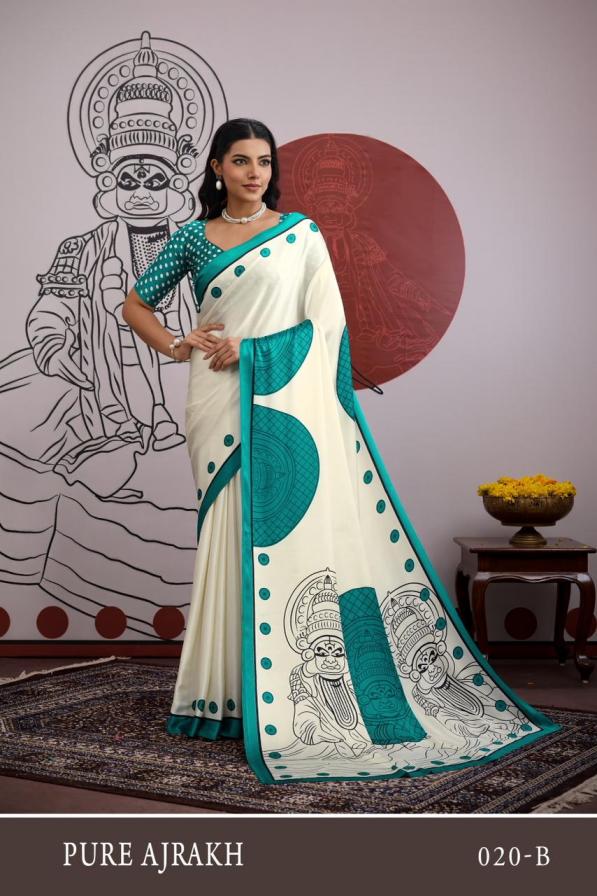 pure ajrakh vol 20 by rajtex modal satin gorgeous look saree 