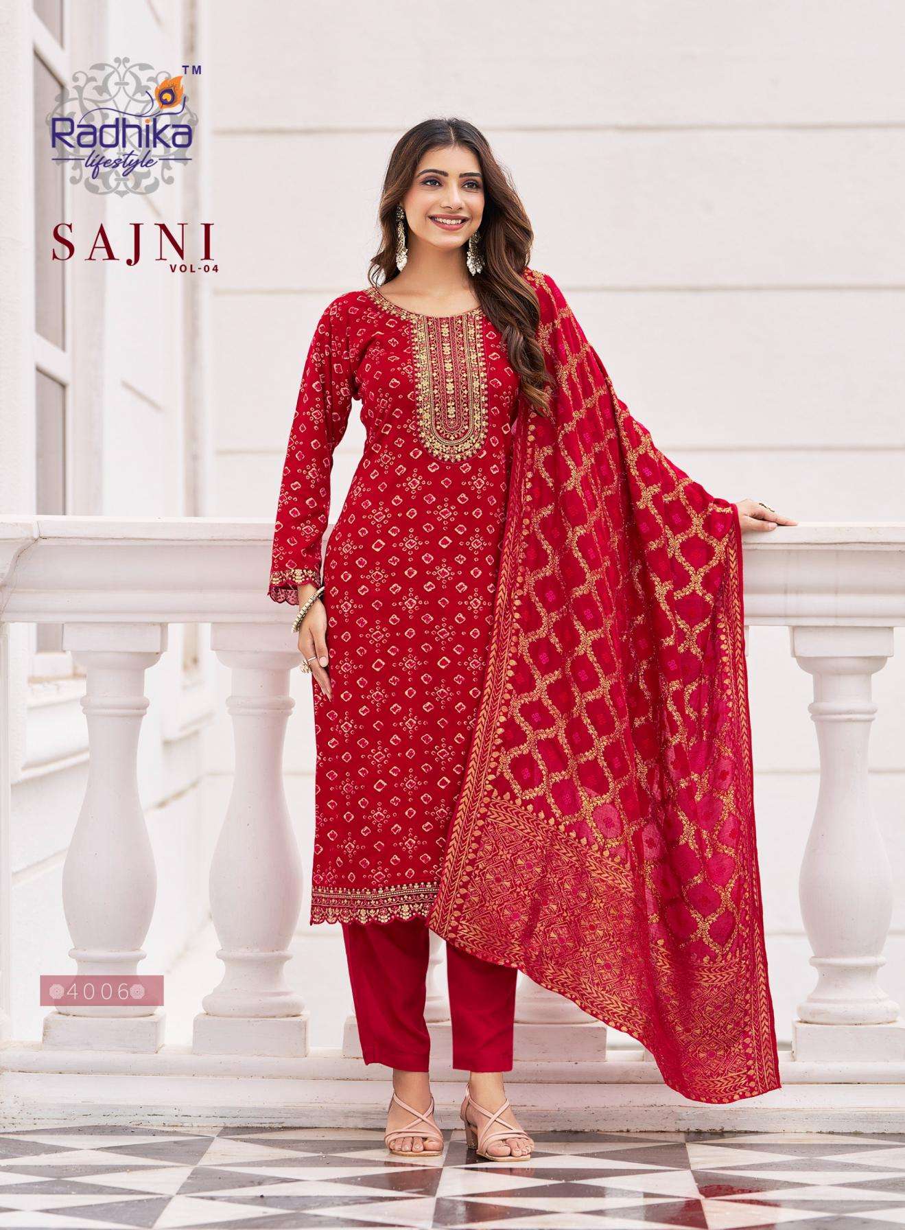 radhika lifestyle sajni vol 4 amazing rayon readymade big size ladies suits 