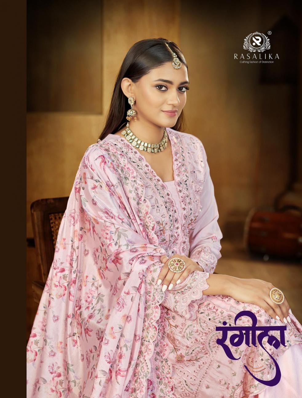 rasalika presents rangeela chinon silk readymade fancy 3pcs dress