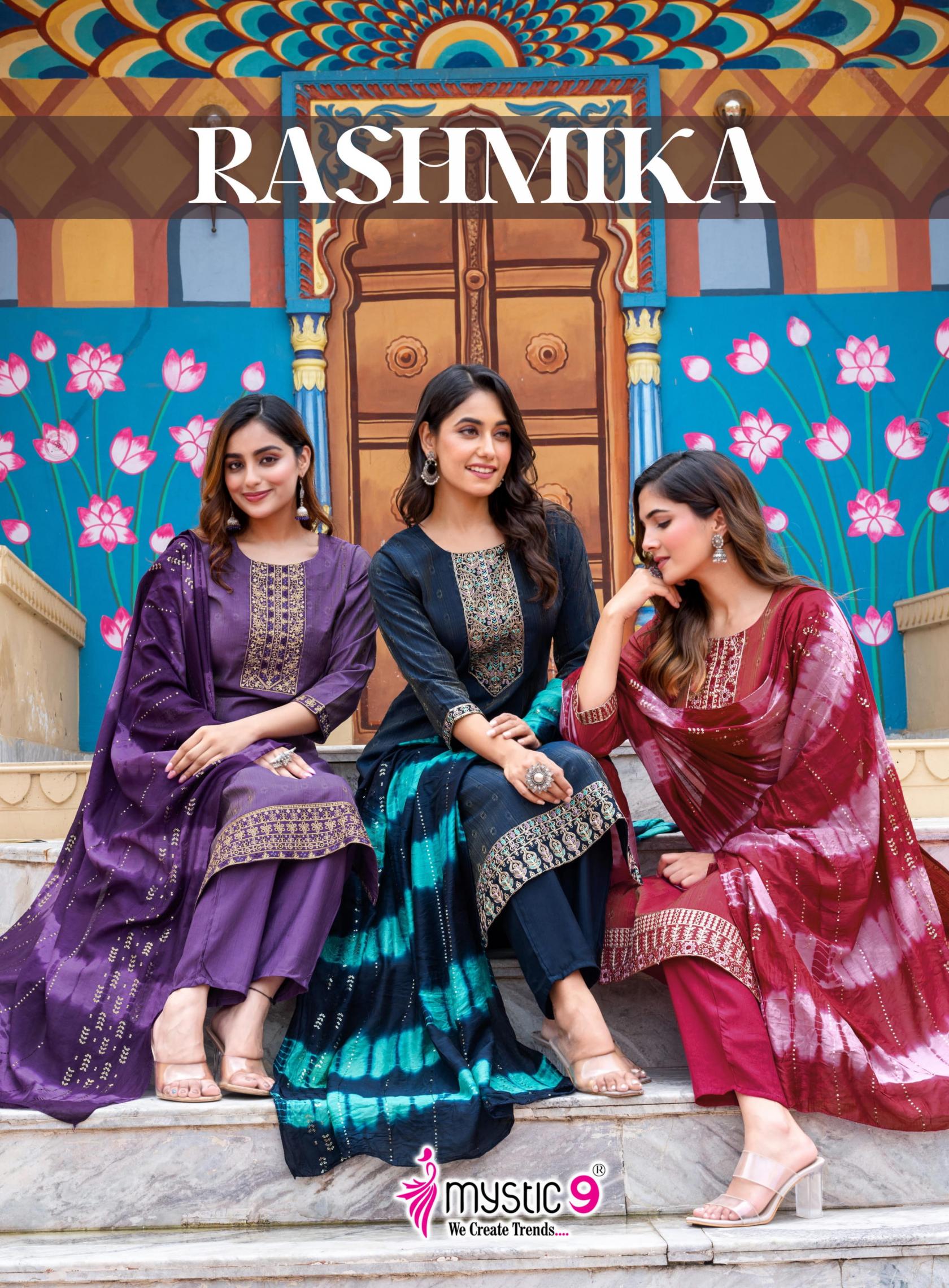 rashmika vol 1 by mystic9 fully stitch amzing vertican shimmer dobby 3pcs dress