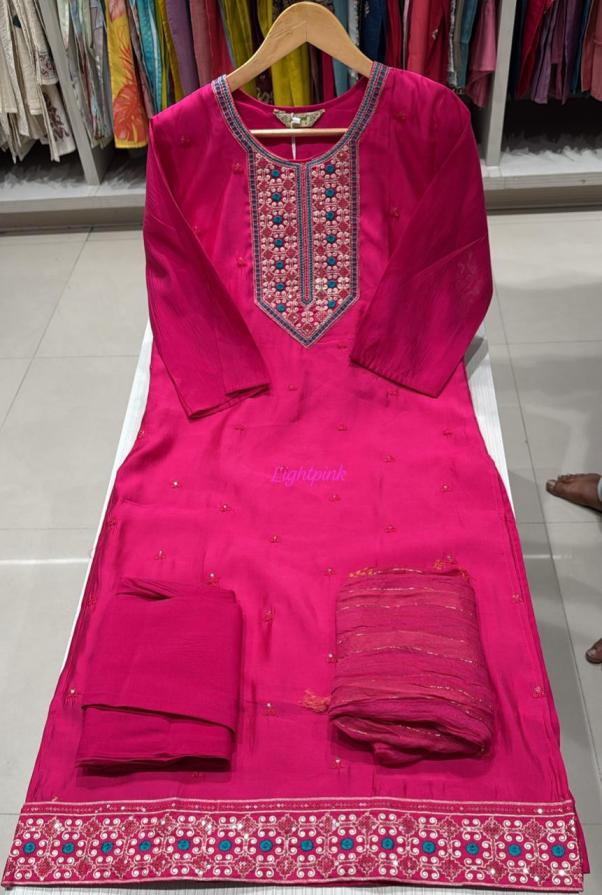 roman heavy embroidery work readymade classic combo 3pcs dress