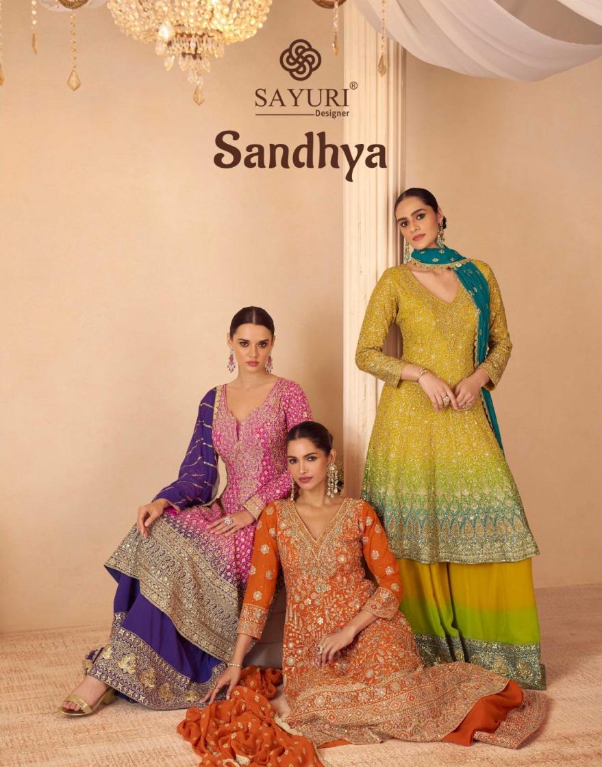sandhya by sayuri designer georgette readymade attractive look plazzo suits 
