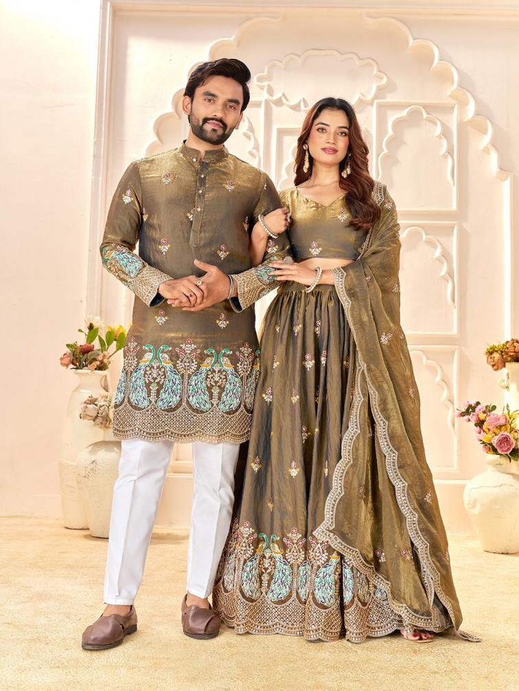 shee star couple vol 7 fendi silk sequence semi stitch lehenga & stitch kurta online